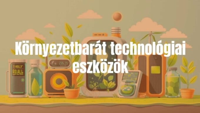 Eco-friendly technology devices, green energy, sustainable materials, modern design, clean energy concept, bright and fresh colors, illustrative style.