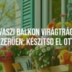 Colorful spring balcony flowers, homemade fertilizer, gardening tools, bright and cheerful, realistic.