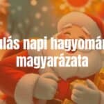 A joyful Hungarian Santa Claus (Mikulás) in a red coat with white beard, holding gifts, festive winter background, warm lighting, illustrative style.