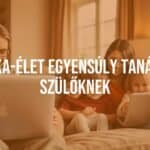 A happy family with parents and children, work-life balance, parents working on laptop while kids play nearby, cozy home environment, warm lighting, realistic.