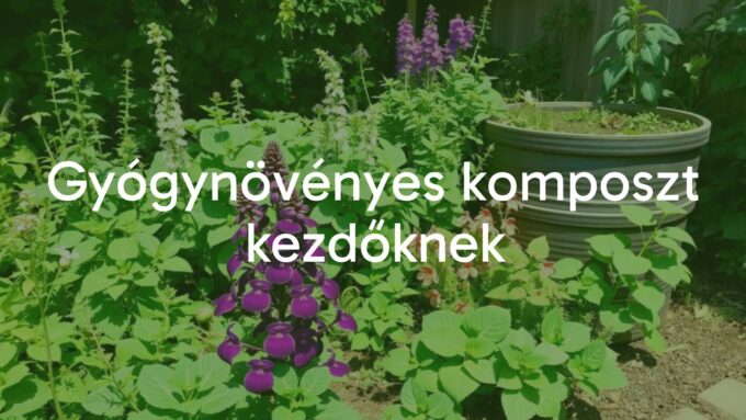 A lush garden with vibrant medicinal herbs and compost bin, illustrating eco-friendly composting for beginners, natural light, realistic.