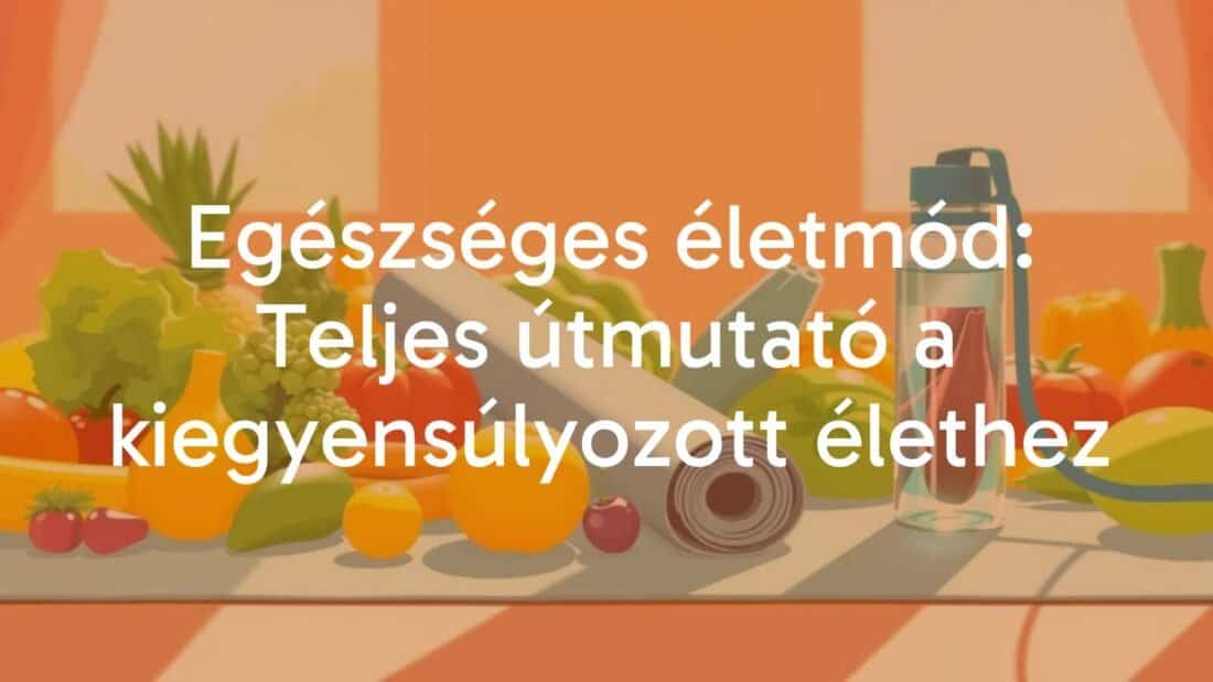 A balanced healthy lifestyle, fresh fruits and vegetables, yoga mat, water bottle, sunlight, vibrant colors, illustrative style.