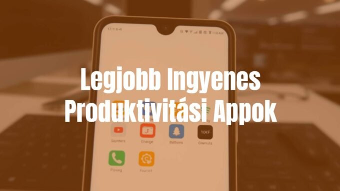 A smartphone with productivity apps on the screen, organized icons, bright and clean interface, modern workspace background, motivational vibe.