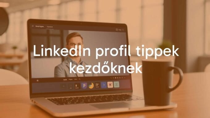 Professional LinkedIn profile on a laptop screen, modern office background, business person smiling, clean and minimalist design, professional vibe.
