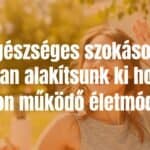 A happy person practicing healthy habits, morning routine with fresh fruits, yoga, and sunlight, vibrant colors, energetic and optimistic mood.