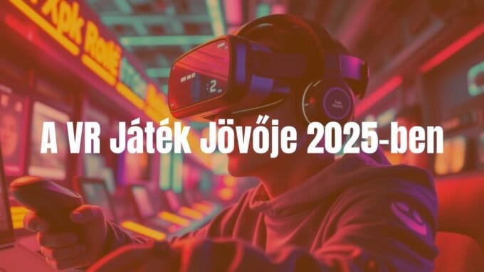 Futuristic VR gaming setup in 2025, high-tech VR headset and controllers, immersive digital world, neon lights, cyberpunk vibe, realistic.