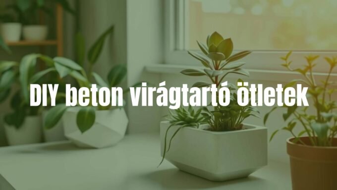 Modern DIY concrete flower holder, minimalist design, stylish, plants in the pot, cozy home or garden setting, natural light.