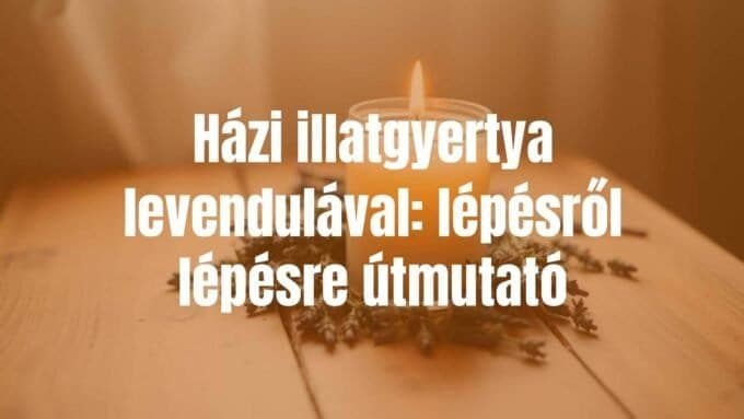 A homemade lavender scented candle, surrounded by dried lavender flowers, on a wooden table, cozy lighting, rustic style.