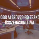 A futuristic workspace with multiple AI writing tools displayed on digital screens, modern and sleek design, blue and purple hues, technology theme.