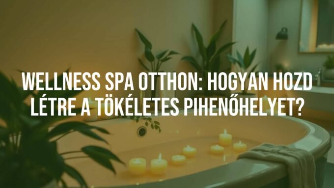 Cozy home wellness spa setup, bathtub with candles and plants, soft lighting, relaxing atmosphere, modern bathroom, warm tones, inviting.