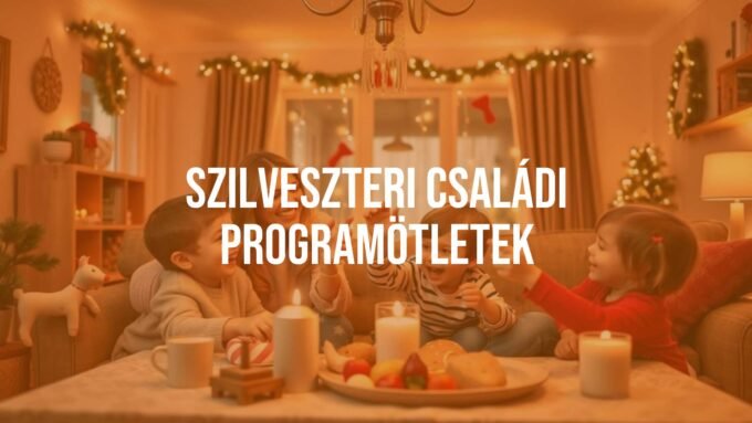 Happy family celebrating New Year's Eve at home, festive decorations, children laughing, cozy atmosphere, warm lighting, realistic.