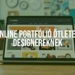 Modern designer portfolio on laptop screen, creative workspace, colorful design elements, professional and inspiring vibe.