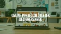 Modern designer portfolio on laptop screen, creative workspace, colorful design elements, professional and inspiring vibe.