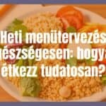 A colorful plate with a variety of fresh vegetables, whole grains, lean proteins, and healthy fats arranged in balanced portions, representing a well-planned weekly meal. The image should convey organization and healthiness, with a notepad and pencil in the background suggesting meal planning. Bright, appetizing colors, realistic style.