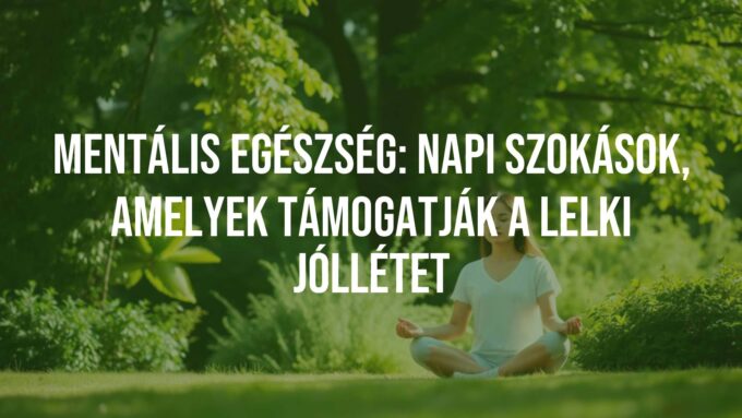 A serene person meditating in a peaceful natural setting, surrounded by greenery, symbolizing mental well-being and daily self-care practices, soft sunlight, tranquil atmosphere, realistic style.